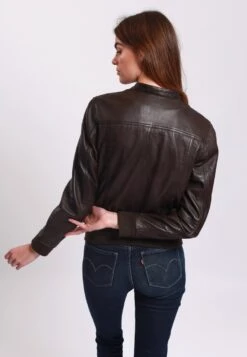 Lee Cooper Leather Jacket With Round Collar - 2 Zipped Side Pockets - - Veste En Cuir - Brown -Femelle Vêtements Boutique 1b8ad6aeab754539a7c2abb4266f2b09